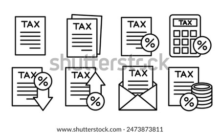 A set of 8 tax-related icons.