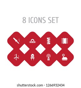 Set of 8 technology icons set. Collection of deployment, electronic, mechanical spring and other elements.