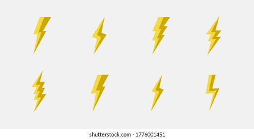 Juego de 8 iconos de pernos. Iconos relámpagos aislados en fondo blanco. Ilustración del vector