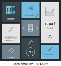 Set Of 8 Tools Outline Icons Set.Collection Of Pen, Pushpin, Calculator And Other Elements.