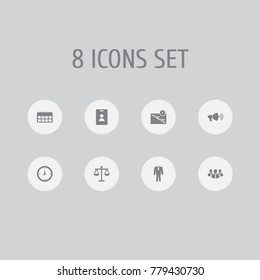 Set Of 8 Trade Icons Set.Collection Of Balance, Graph, Clothes And Other Elements.