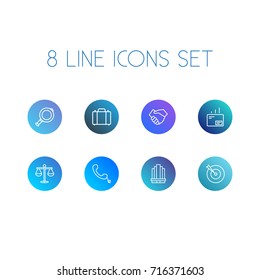 Set Of 8 Trade Outline Icons Set.Collection Of Handset, Mail, Target Elements.