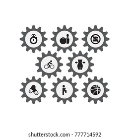 Set Of 8 Training Icons Set.Collection Of No Fast Food, B-Ball, Kegling And Other Elements.