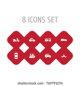 Set Of 8 Transport Icons Set.Collection Of Hatchback, Scooter, Cabriolet And Other Elements.