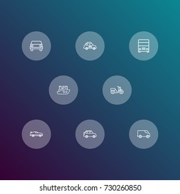 Set Of 8 Transport Outline Icons Set.Collection Of Lorry, Front View, Ship And Other Elements.