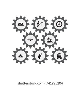 Set Of 8 Travel Icons Set.Collection Of Palm, Booth, Aircraft And Other Elements.