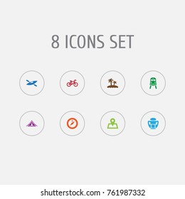 Set Of 8 Travel Icons Set.Collection Of Booth, Location, Direction And Other Elements.