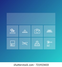 Set Of 8 Travel Outline Icons Set.Collection Of Taxi, Pin, Lighthouse And Other Elements.