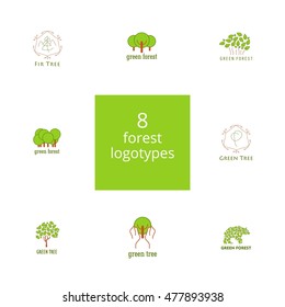 Set of 8 trees and forest logos.