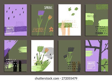 Set of 8  trendy invite cards. Hand Drawn design. Wedding day, anniversary, birthday, Valentin's day, party invitations, invite or save the date. Vector