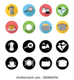 Set of 8 trendy Kitchen Icons very colorful or black and white