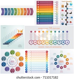 Set 8 universal templates elements Infographics conceptual cyclic processes for 10 positions possible to use for workflow, banner, diagram, web design, timeline, area chart,number options