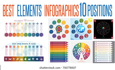 Set 8 universal templates elements Infographics conceptual cyclic processes for 10 positions possible to use for work flow, banner, diagram, web design, time line, area chart,number options   