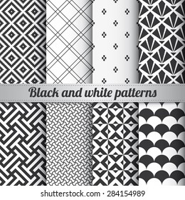 Set of 8 various black and white geometric patterns vector