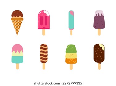 Set 8 various ice cream vector illustration collection