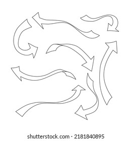 Set of 8 vector of arrows. 
Curved arrows in different directions.
