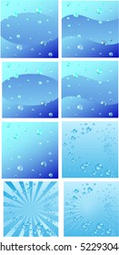 Set of 8 Vector banners with air bubbles rising from water, vector