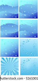 Set of 8 Vector banners with air bubbles rising up from fresh water, vector