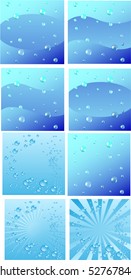 Set of 8 Vector banners with air bubbles rising up from water, vector