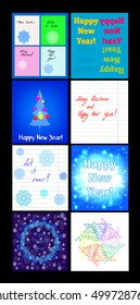 Set of 8 vector Christmas and New Year greeting cards. 