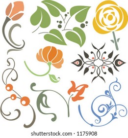 A set of 8 vector floral design elements.