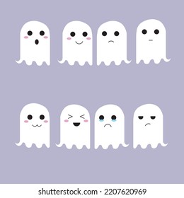 Set of 8 vector ghosts with named layers to bring some cute horror.