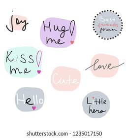 Set of 8 vector hand lettering phrases and words, perfect for scrapbooking, bullet journal, tags, stickers, etc.