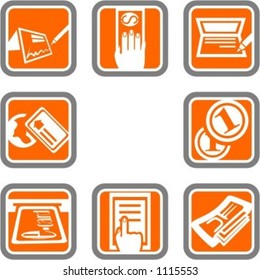 A set of 8 vector icons of commerce objects. Check my portfolio for many more images of this series.