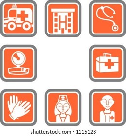 A set of 8 vector icons of hospital objects.