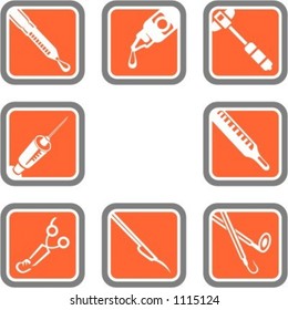 A set of 8 vector icons of hospital objects.