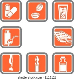 A set of 8 vector icons of hospital objects.