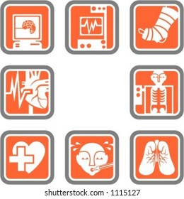 A set of 8 vector icons of hospital objects.