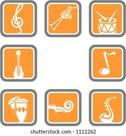 A set of 8 vector icons of music instruments.