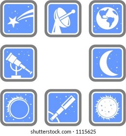 A set of 8 vector icons of space objects.