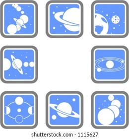 A set of 8 vector icons of space objects.