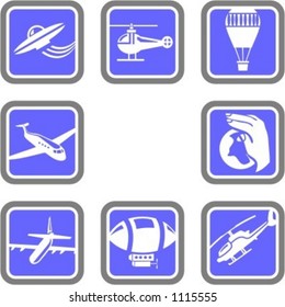 A set of 8 vector icons of transportation objects.