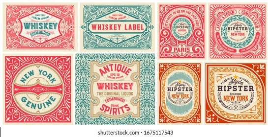 Set of 8 vintage cards. Vector layered