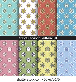 Set Of 8 Vintage Flowers Graphic Pattern Vector Illustration