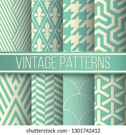 Set of 8 vintage geometric art deco textile patterns vector