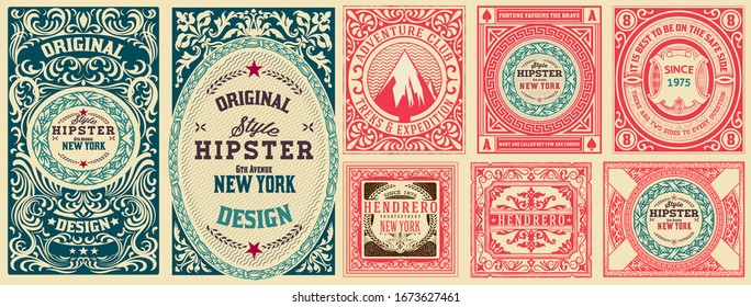 Set of 8 vintage labels. Vector layered