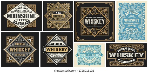 Set of 8 vintage labels. Vector layered