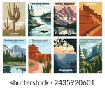 Set of 8 Vintage National Park Posters National Park Art Prints, Nature Wall Art, and Mountain Print Travel Wall Art Living Room Bedroom Bathroom Decor.