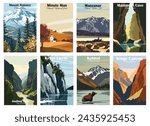 Set of 8 Vintage National Park Posters National Park Art Prints, Nature Wall Art, and Mountain Print Travel Wall Art Living Room Bedroom Bathroom Decor.