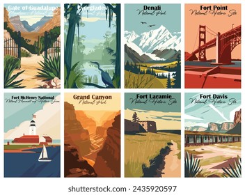 Set of 8 Vintage National Park Posters National Park Art Prints, Nature Wall Art, and Mountain Print Travel Wall Art Living Room Bedroom Bathroom Decor.