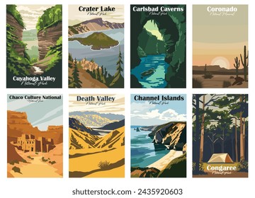 Set of 8 Vintage National Park Posters National Park Art Prints, Nature Wall Art, and Mountain Print Travel Wall Art Living Room Bedroom Bathroom Decor.