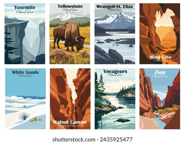 Set of 8 Vintage National Park Posters National Park Art Prints, Nature Wall Art, and Mountain Print Travel Wall Art Living Room Bedroom Bathroom Decor.