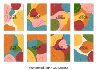 Set of 8 wall art posters, brochure, flyer templates. Organic line abstract shape drawn, hand drawn design, simple wallpaper. Dynamic contemporary line graphic vector vintage design, liquid or fluid. 