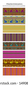 Set of 8 Winter Holiday Seamless Knitted Patterns. Vector illustration
