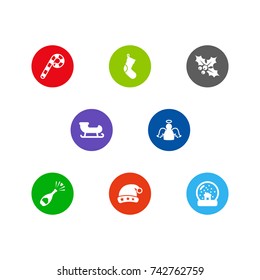 Set Of 8 Year Icons Set. Collection Of Lollipop, Socks, Cap And Other Elements.