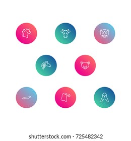 Set Of 8 Zoo Outline Icons Set.Collection Of Monkey, Pig, Mammal And Other Elements.